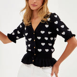 Heart Cardigan with Short Puff Sleeve