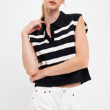 Striped Knit Top with Collar