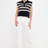 Striped Knit Top with Collar