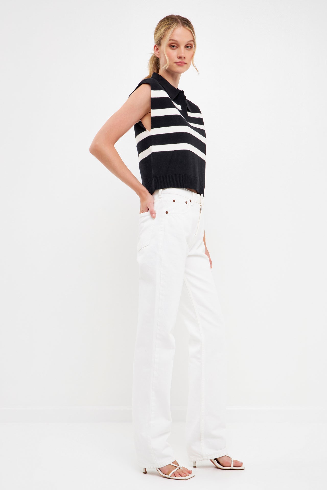 Striped Knit Top with Collar – English Factory