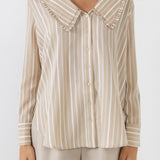 ENGLISH FACTORY - Ruffled-Collar Striped Shirt - SHIRTS & BLOUSES available at Objectrare
